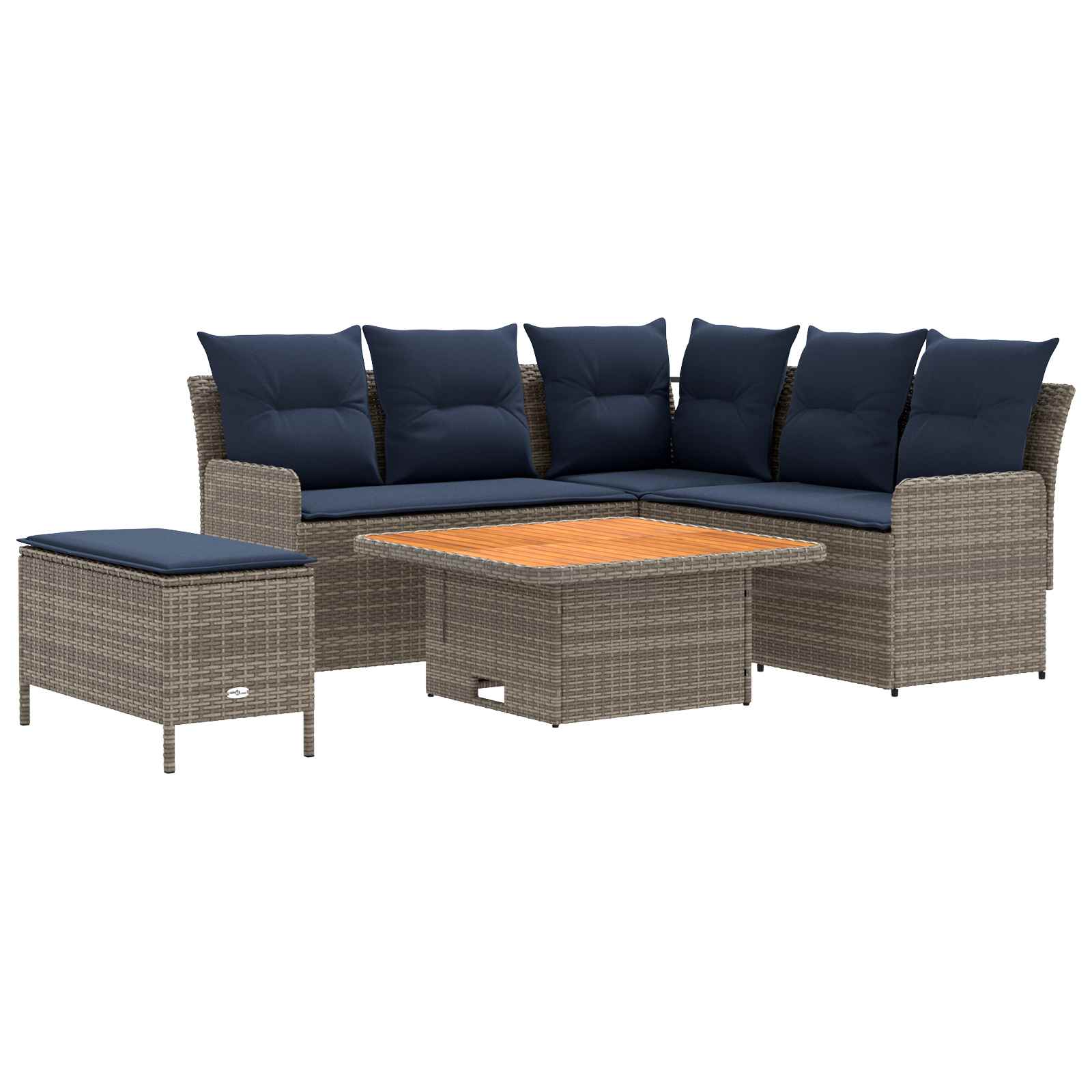Möbelsets mit Kissen 5 pcs Grau und Marineblau PE-Rattan