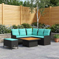 Möbelsets mit Kissen 5 pcs Schwarz und Türkis PE-Rattan
