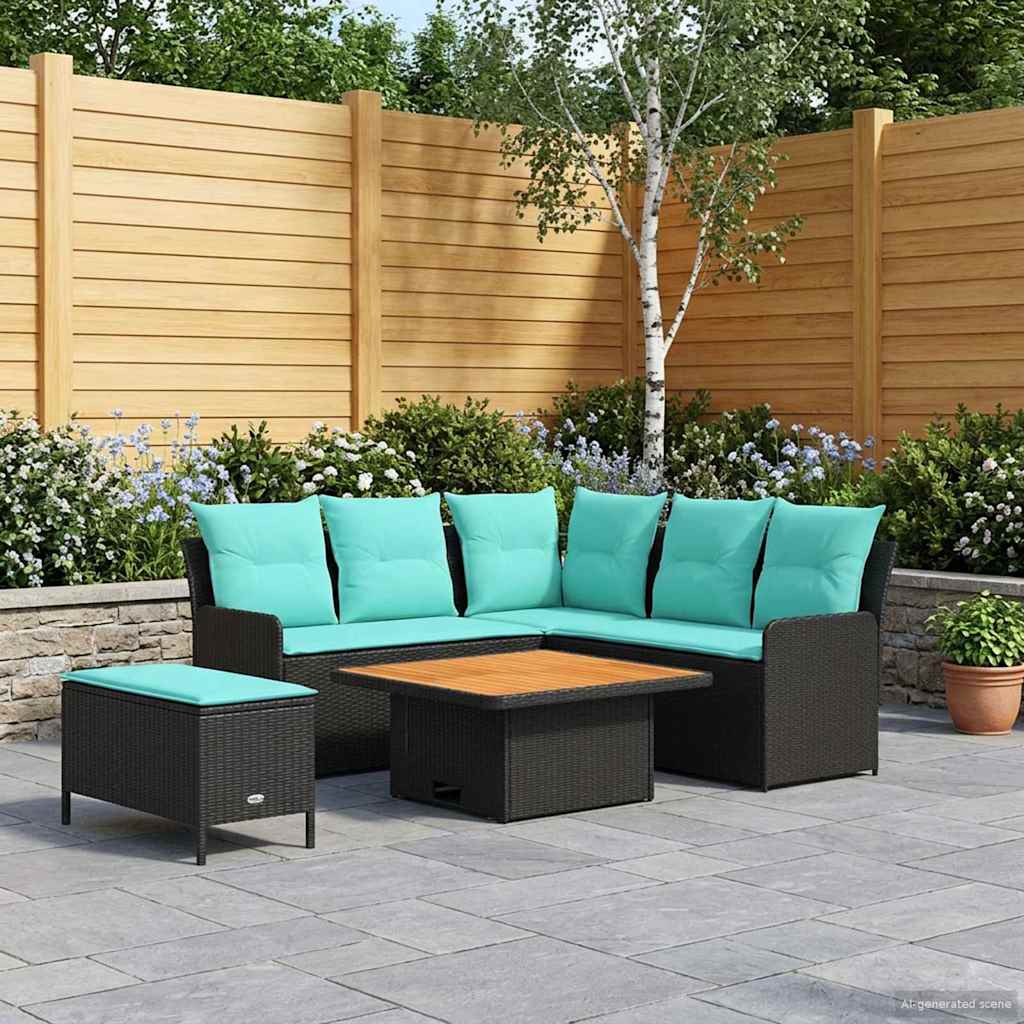 Möbelsets mit Kissen 5 pcs Schwarz und Türkis PE-Rattan