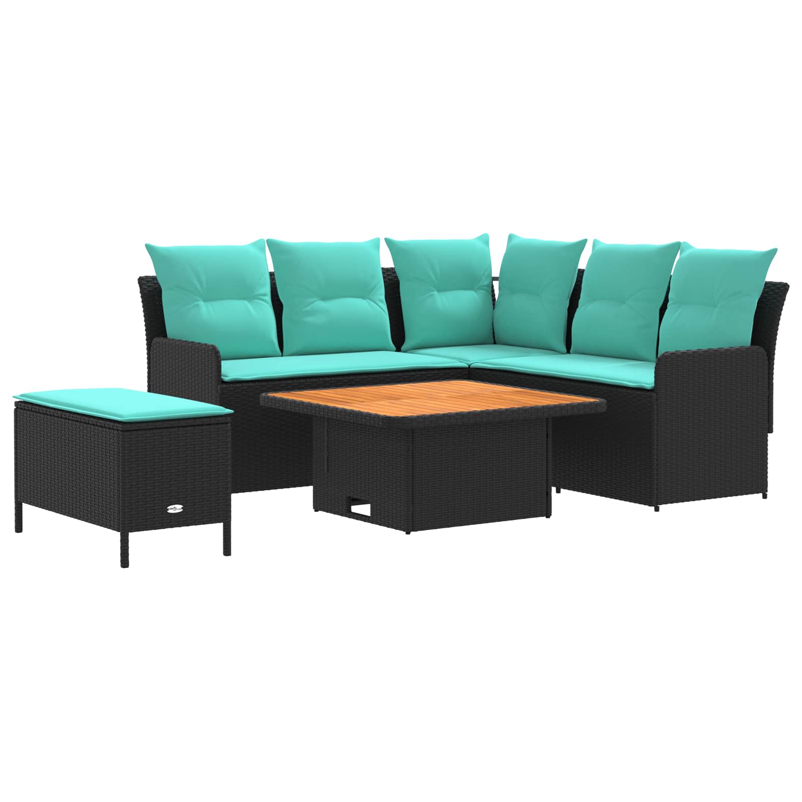Möbelsets mit Kissen 5 pcs Schwarz und Türkis PE-Rattan
