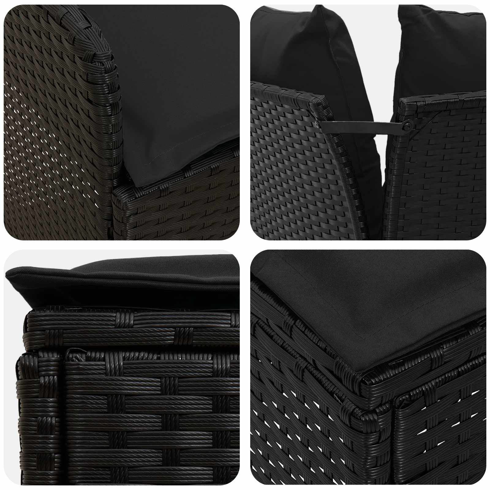 Möbelsets mit Kissen 7 pcs Schwarz PE-Rattan