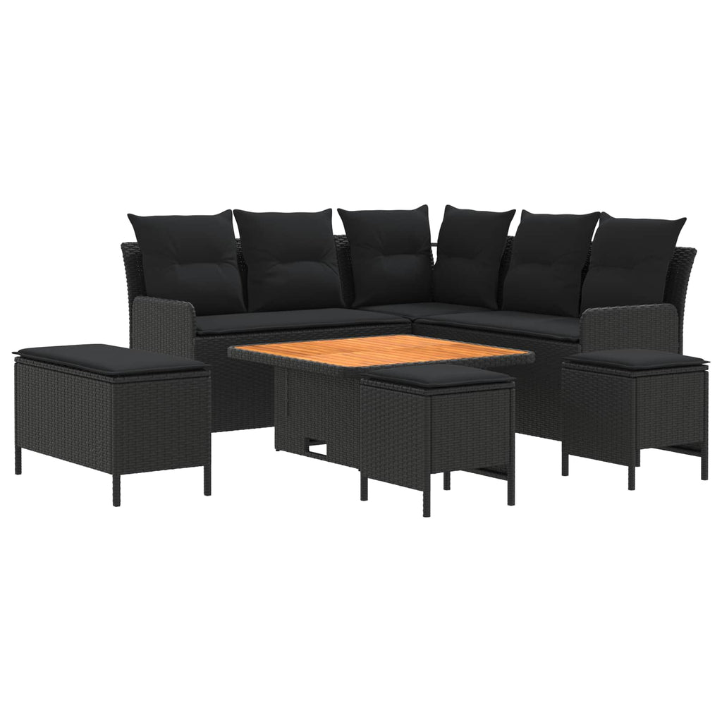 Möbelsets mit Kissen 7 pcs Schwarz PE-Rattan