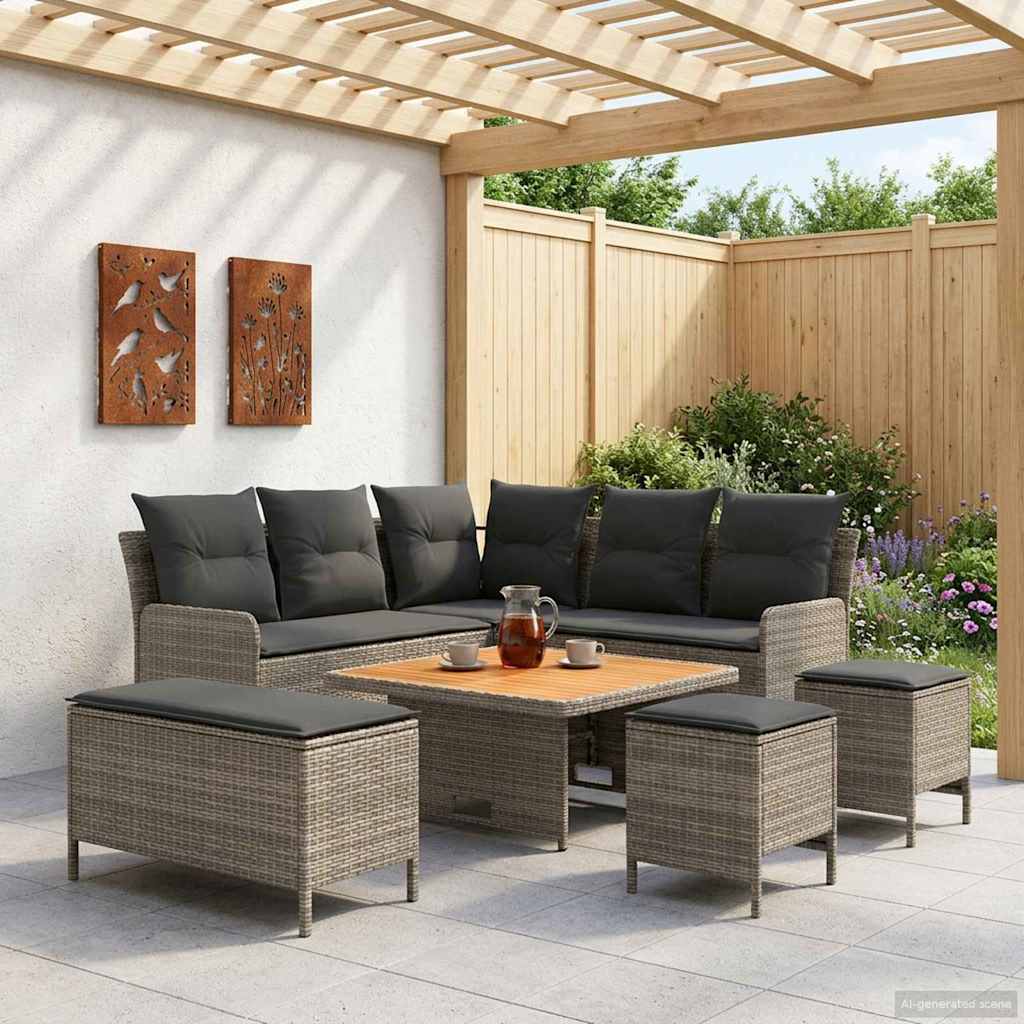 Möbelsets mit Kissen 7 pcs Grau und Dunkelgrau PE-Rattan
