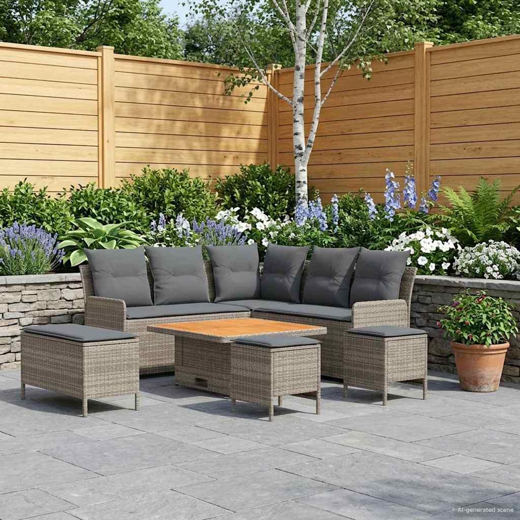 Möbelsets mit Kissen 7 pcs Grau und Dunkelgrau PE-Rattan