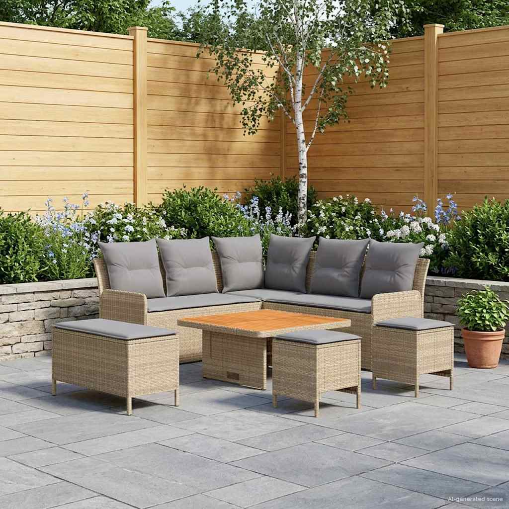 Möbelsets mit Kissen 7 pcs Beige und Hellgrau PE-Rattan