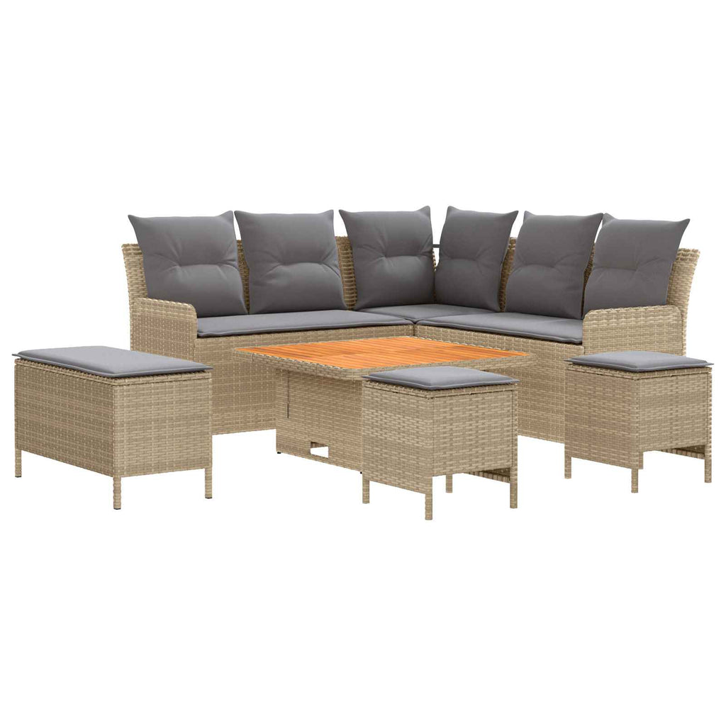 Möbelsets mit Kissen 7 pcs Beige und Hellgrau PE-Rattan