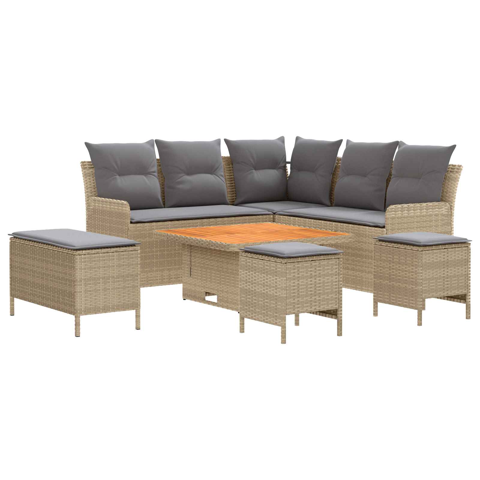 Möbelsets mit Kissen 7 pcs Beige und Hellgrau PE-Rattan