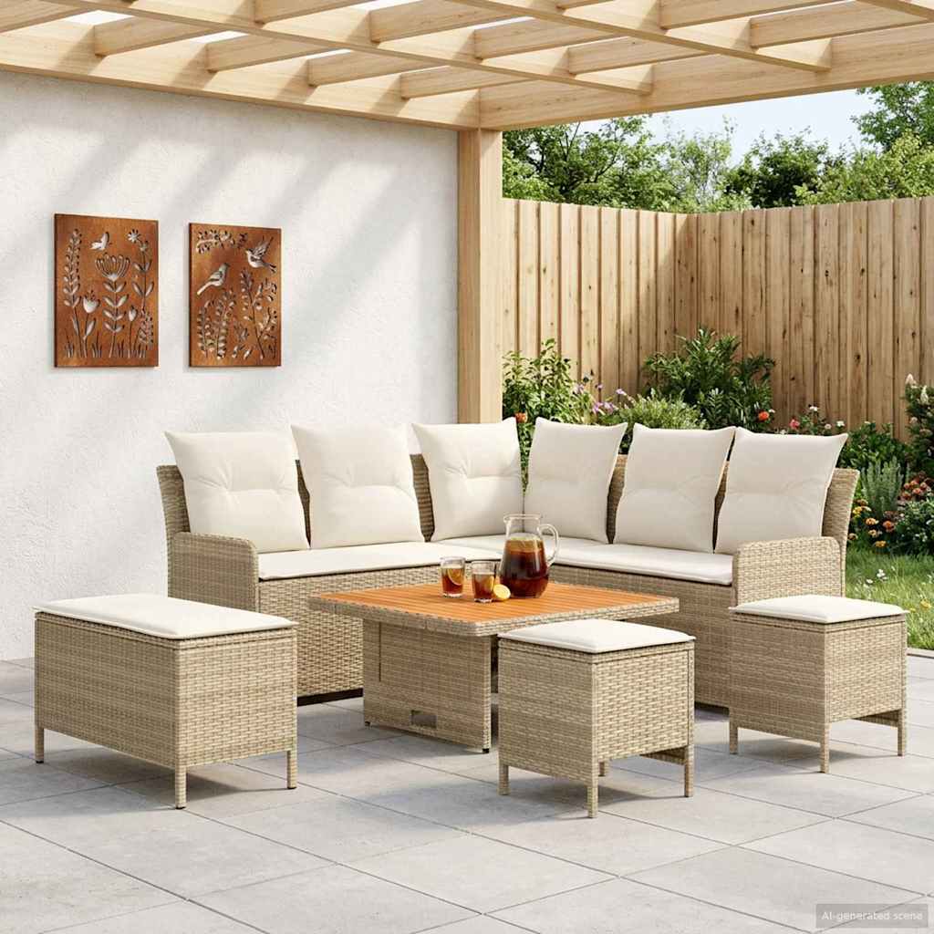 Möbelsets mit Kissen 7 pcs Beige und Creme PE-Rattan