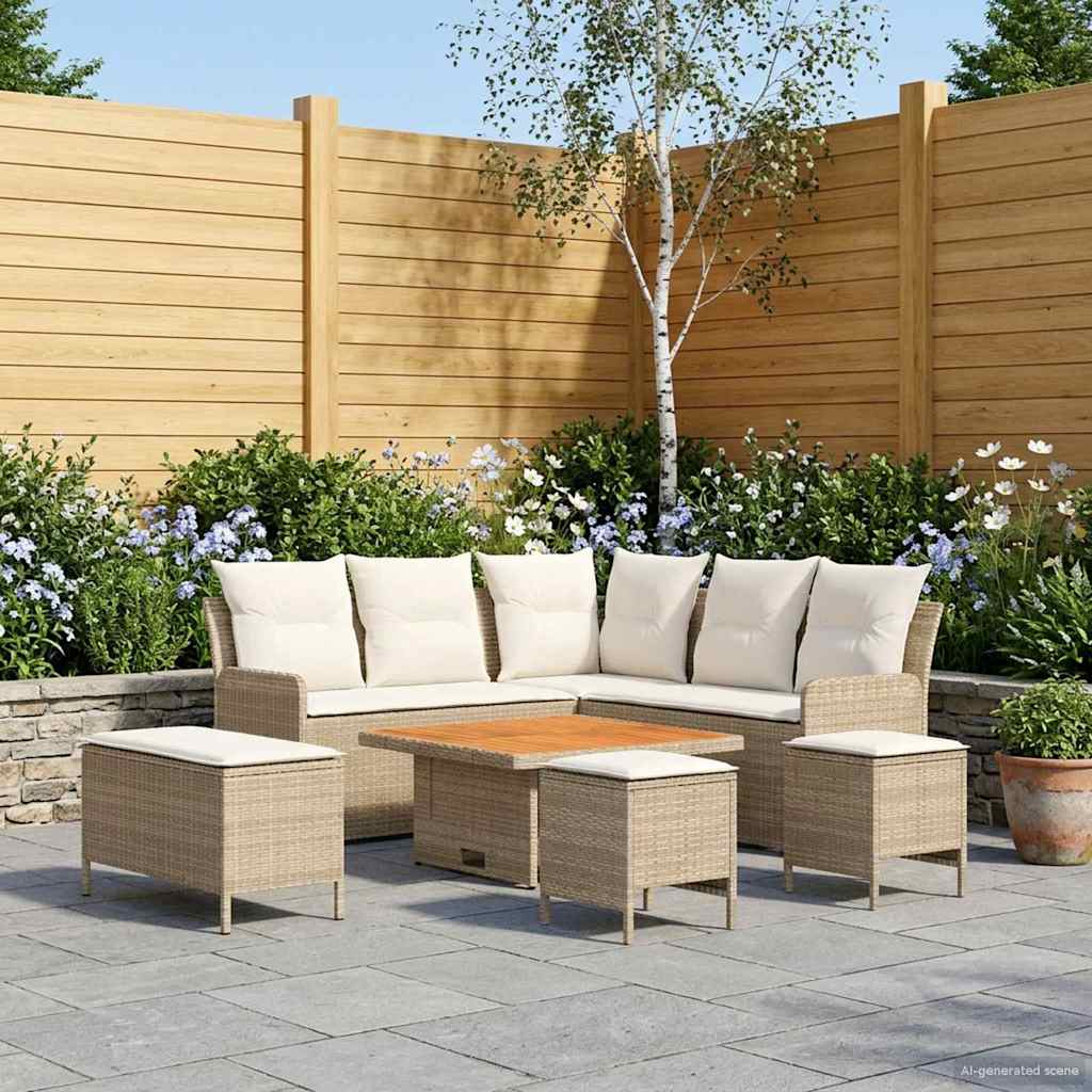 Möbelsets mit Kissen 7 pcs Beige und Creme PE-Rattan