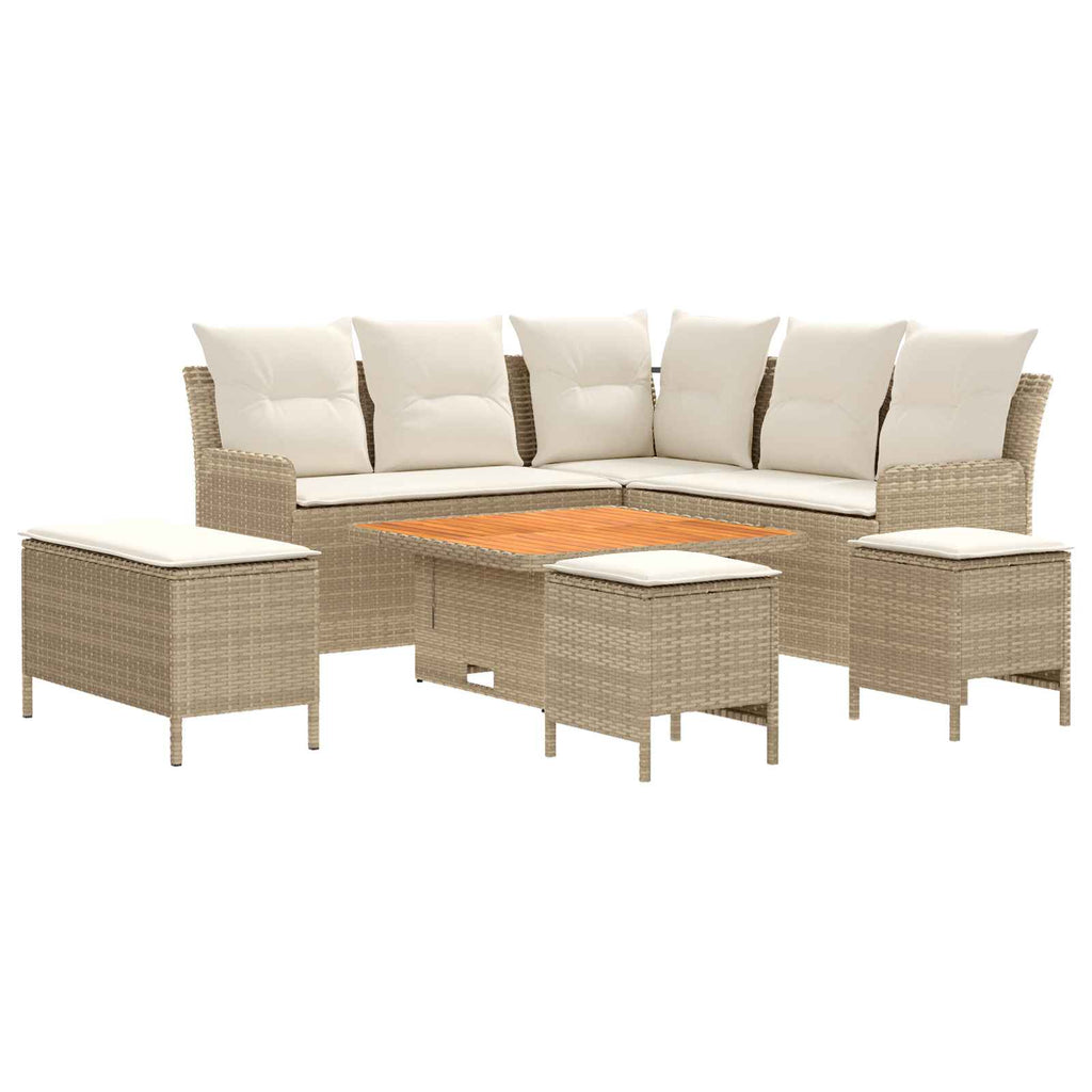Möbelsets mit Kissen 7 pcs Beige und Creme PE-Rattan