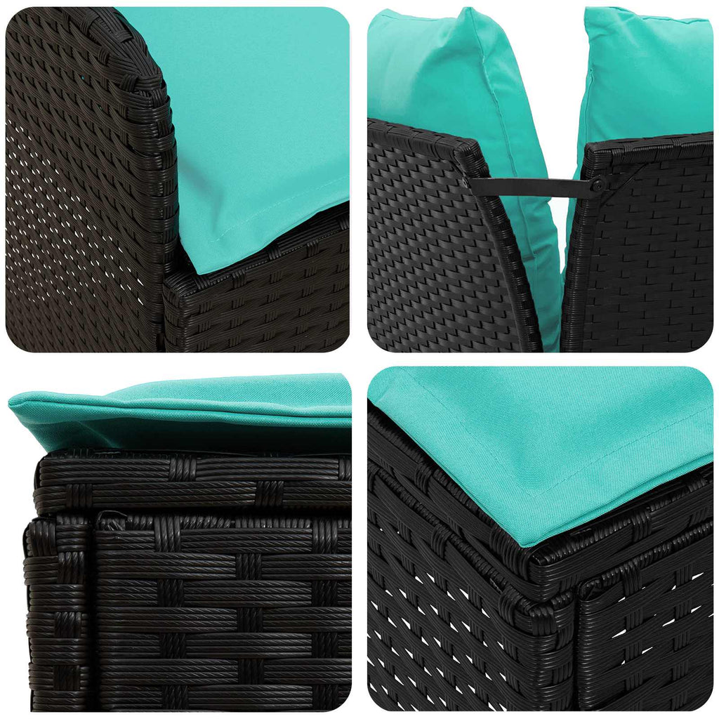 Möbelsets mit Kissen 7 pcs Schwarz und Türkis PE-Rattan