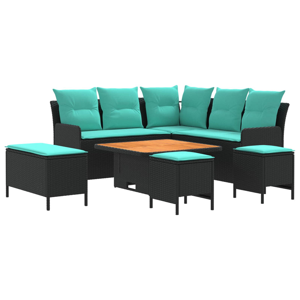 Möbelsets mit Kissen 7 pcs Schwarz und Türkis PE-Rattan