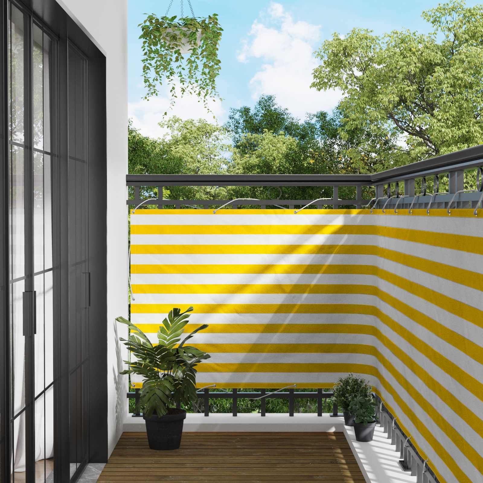 Balkonsichtschutz Gelb und Weiß 110 x 700 cm Oxford-Stoff