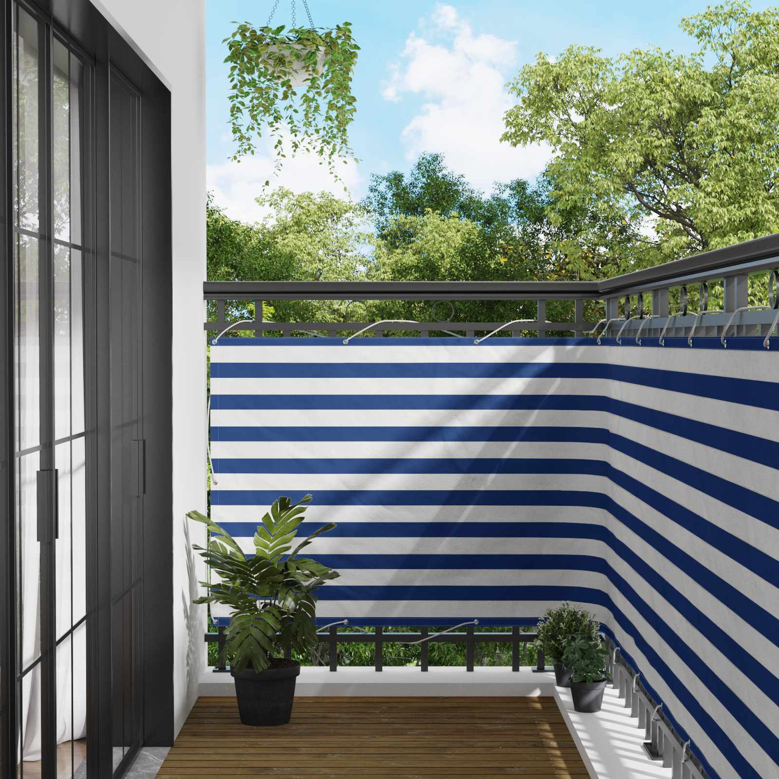 Balkonsichtschutz Blau und Weiß 110 x 400 cm Oxford-Stoff
