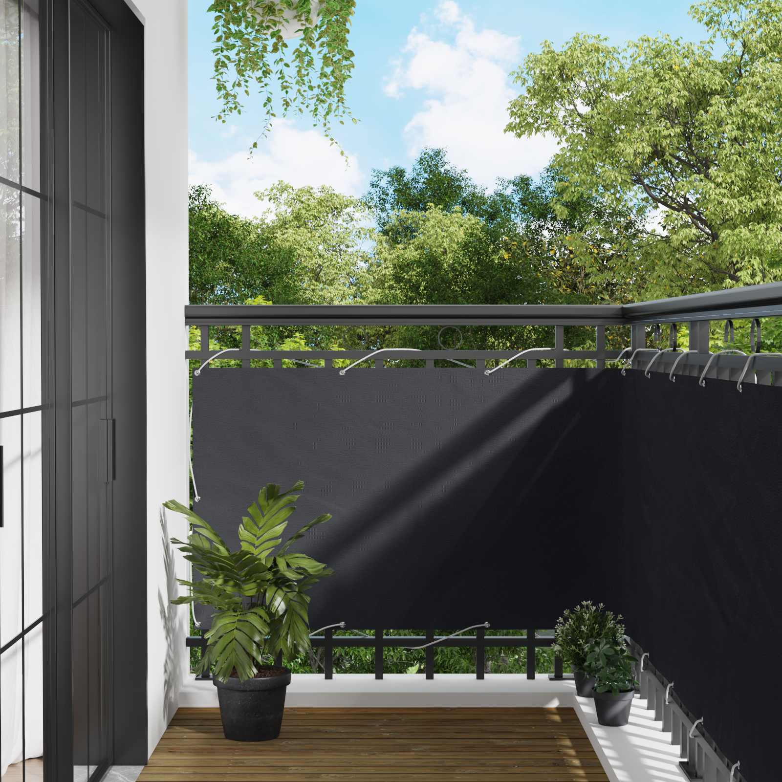Balkonsichtschutz Schwarz 100 x 600 cm Oxford-Stoff