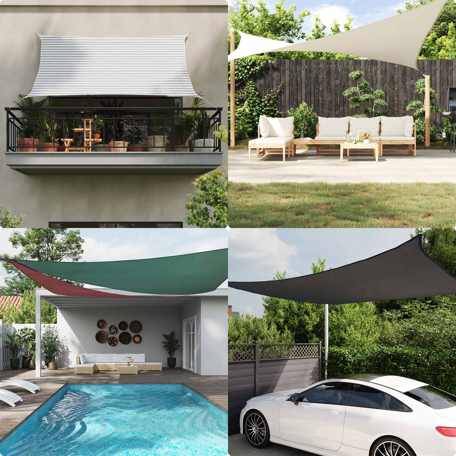 Sonnensegel Hellgrau und Weiß 3 x 3 m 100 % Polyester Oxford