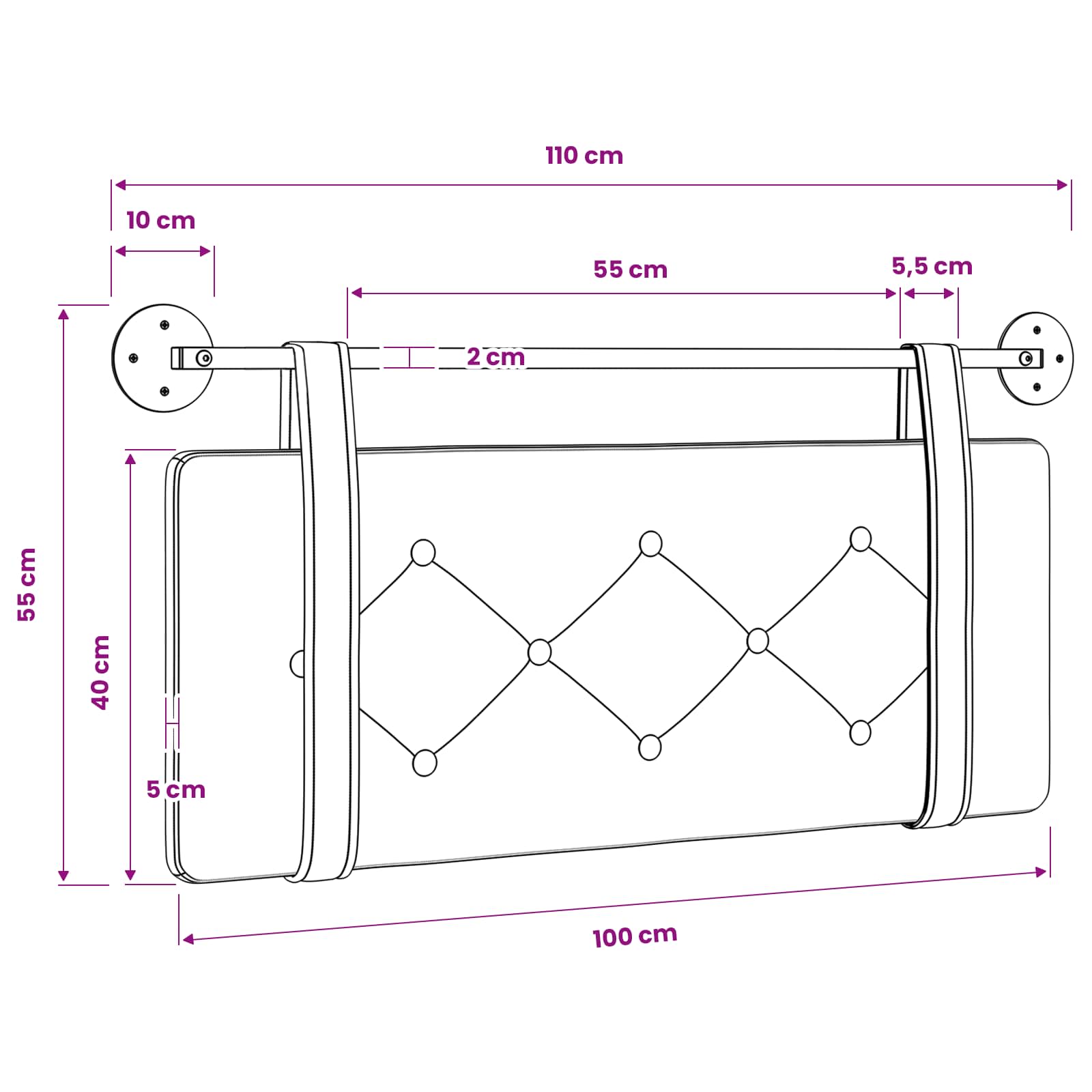Hängendes Kopfteil Schwarz Antikes PU