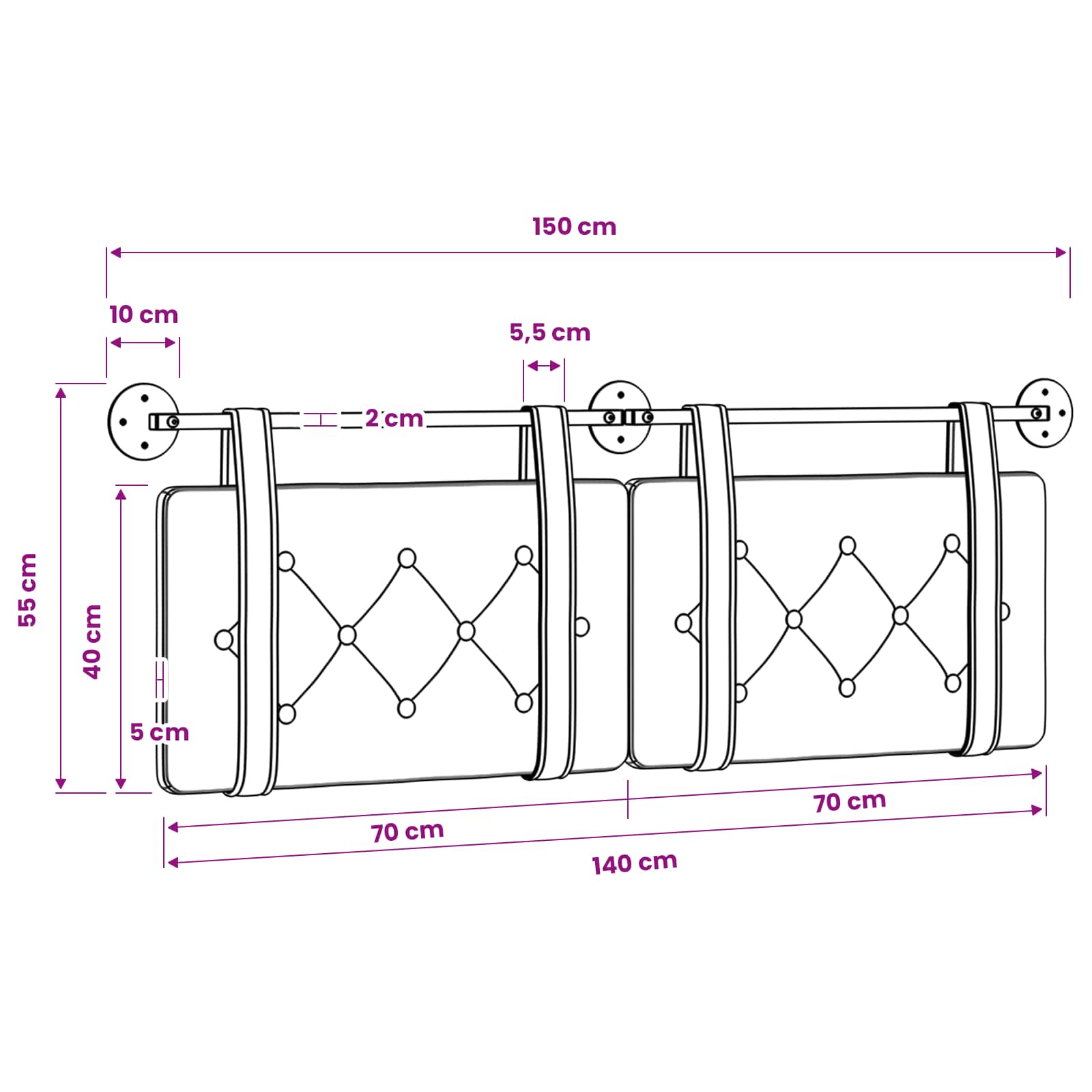 Hängendes Kopfteil Hellgrau Samt