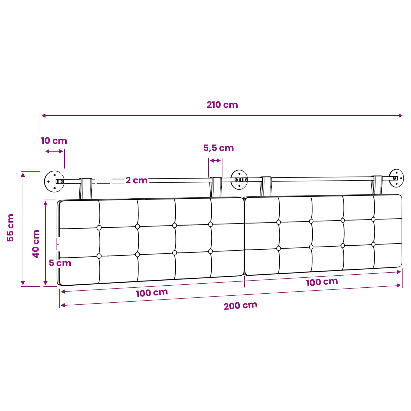 Hängendes Kopfteil Dunkelbraun Stoff