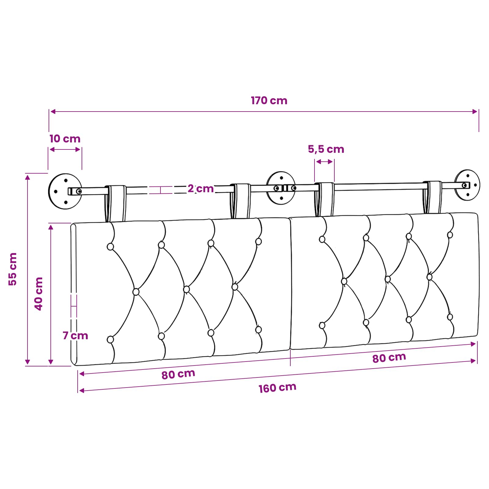 Hängendes Kopfteil Hellgrau Stoff