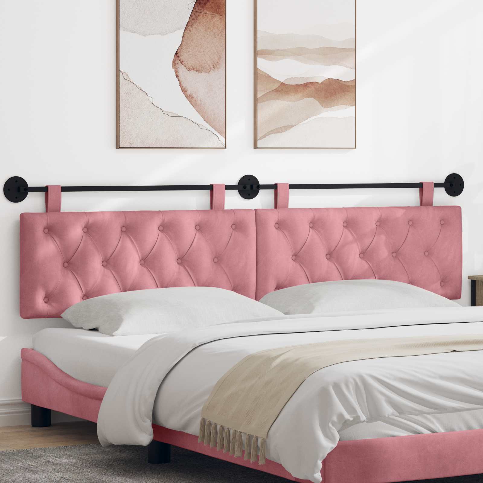Hängendes Kopfteil Mit LED Licht Rosa Samt