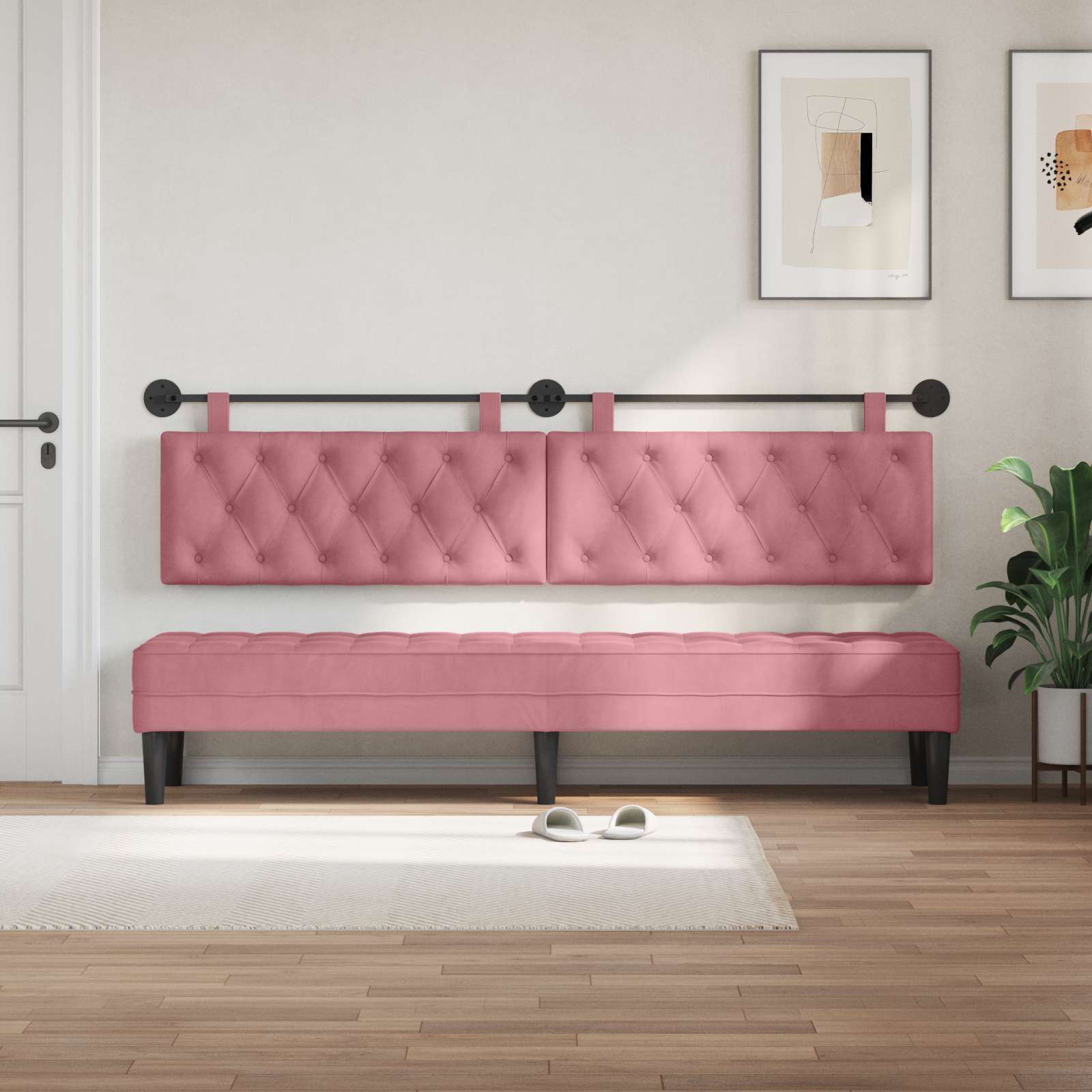 Hängendes Kopfteil Mit LED Licht Rosa Samt