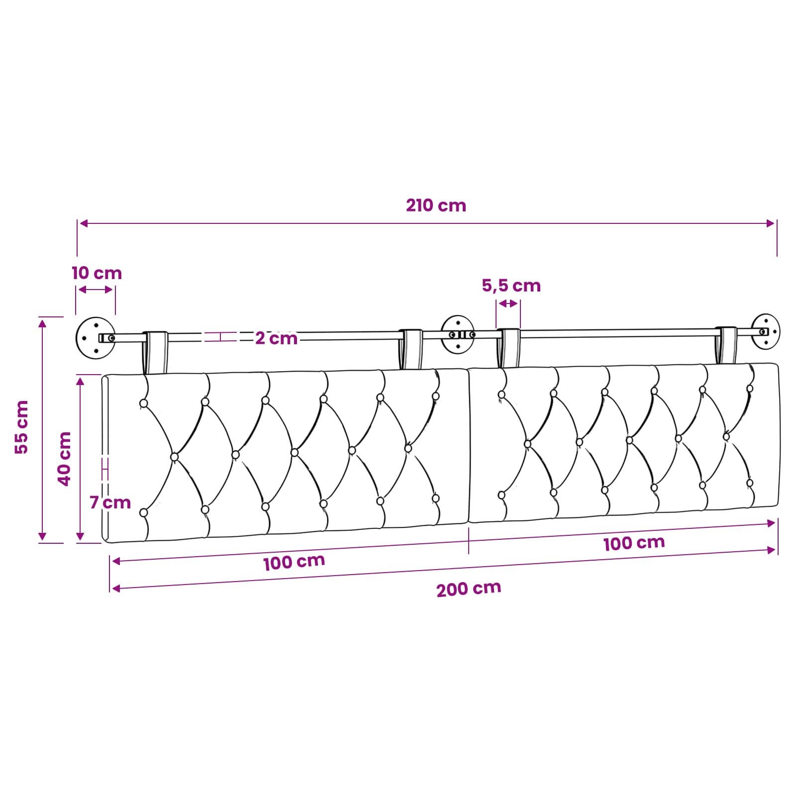Hängendes Kopfteil Mit LED Licht Braun Samt