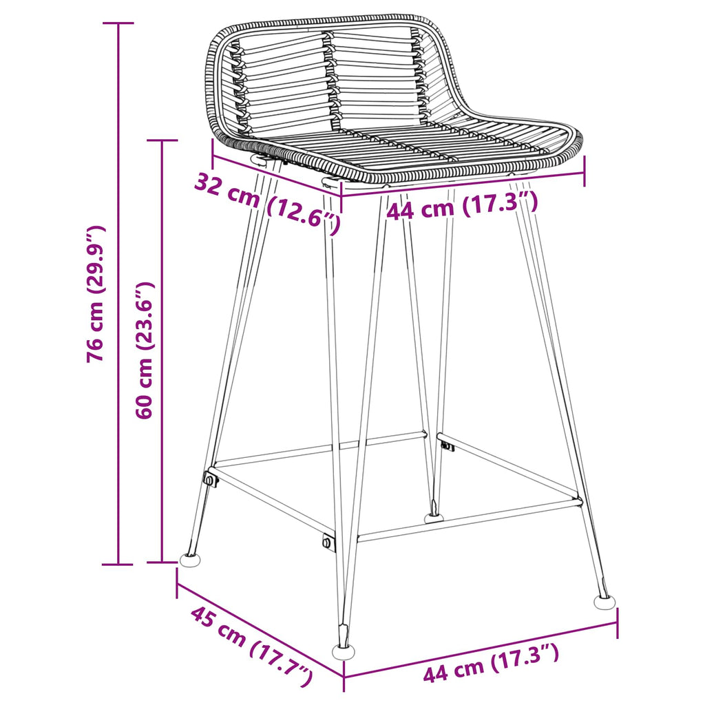 Barhocker 2 pcs Natur 44 x 45 x 76 cm Rattan und Stahl