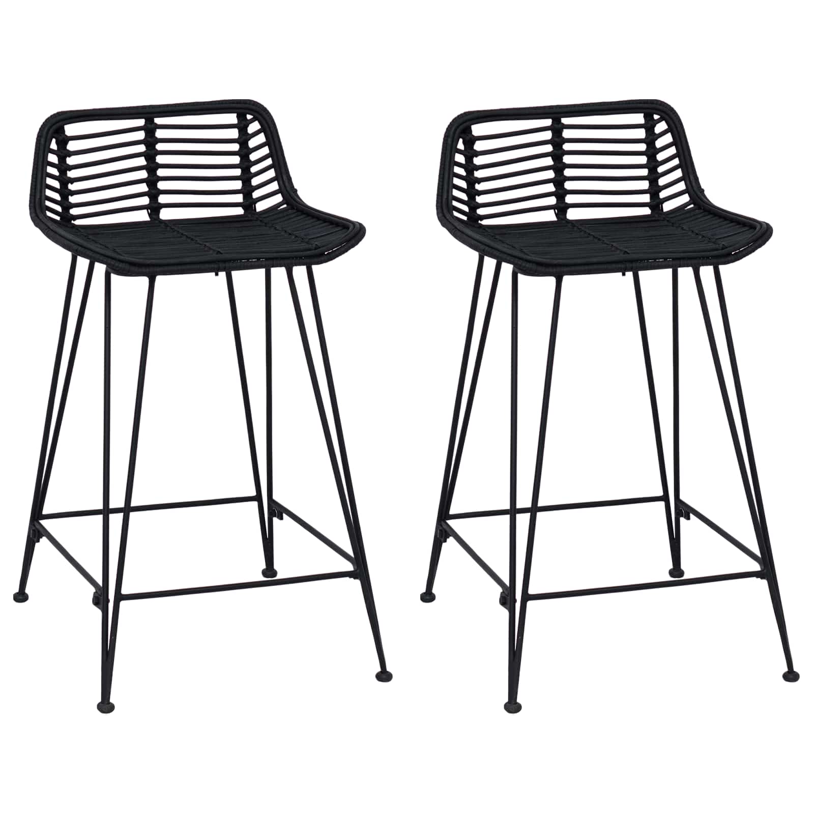 Barhocker 2 pcs Schwarz 44 x 45 x 76 cm Rattan und Stahl