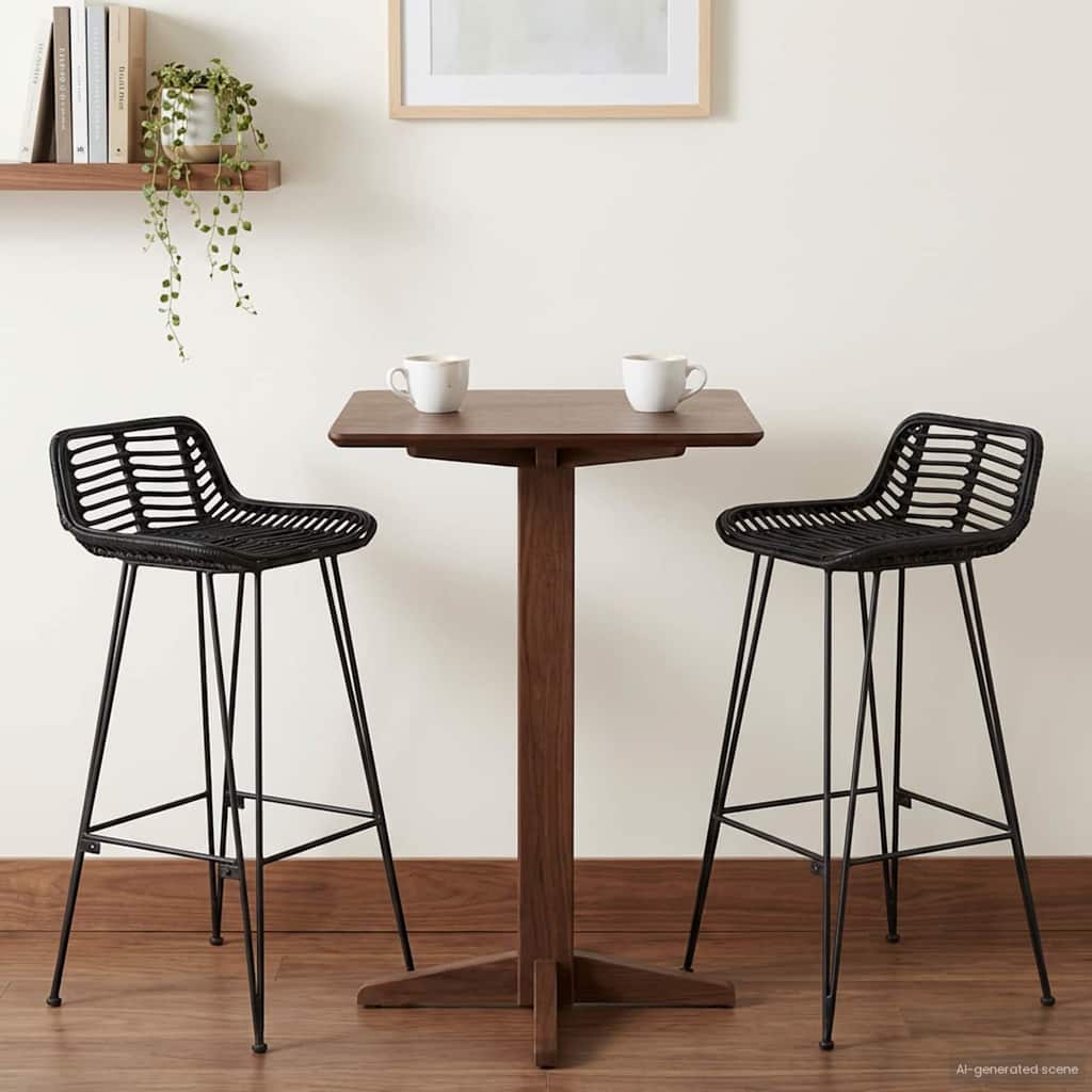 Barhocker 2 Stück Schwarz 44 x 46 x 91 cm Rattan und Stahl