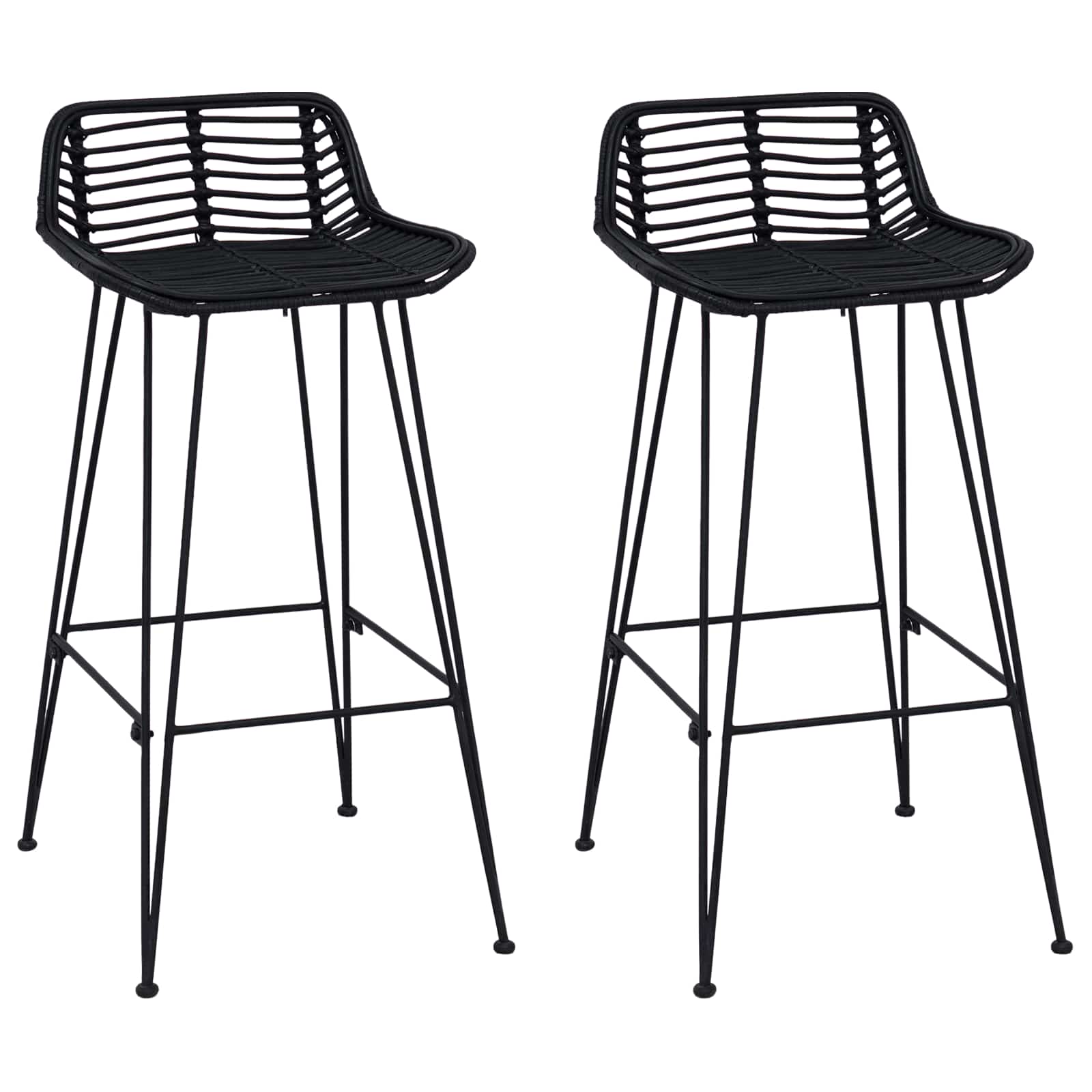 Barhocker 2 Stück Schwarz 44 x 46 x 91 cm Rattan und Stahl