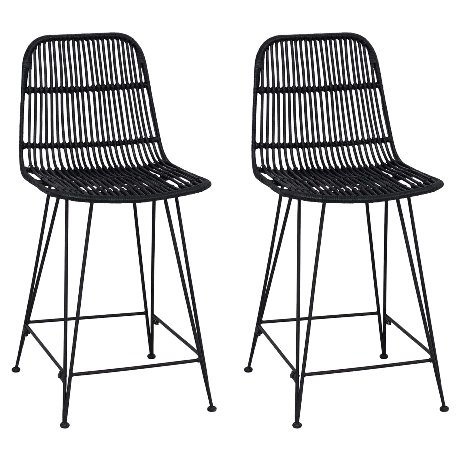 Barhocker 2 pcs Schwarz 44 x 54 x 96 cm Rattan und Stahl