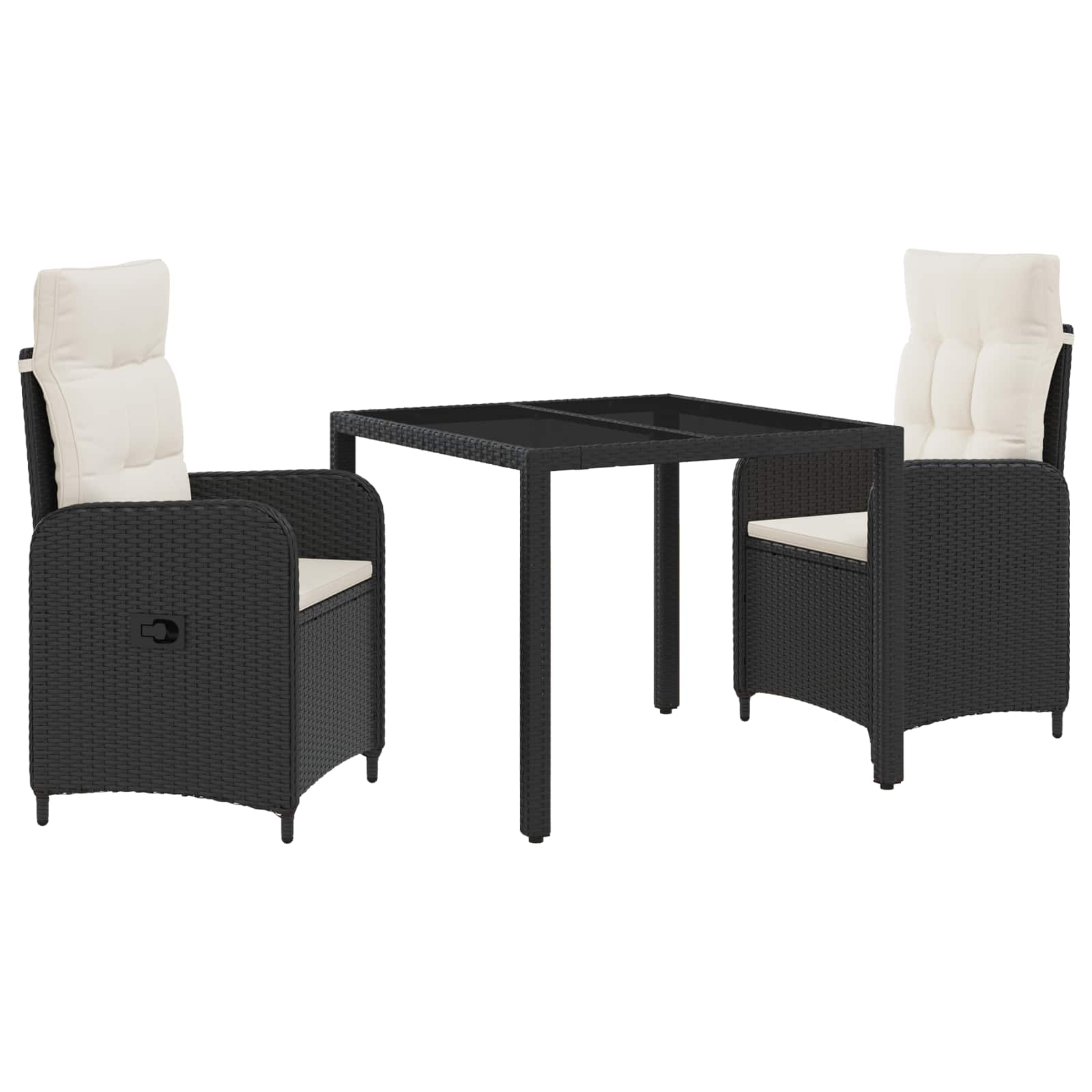 Outdoortisch-Set 3 pcs Schwarz und Cremeweiß 90 x 90 x 75 cm