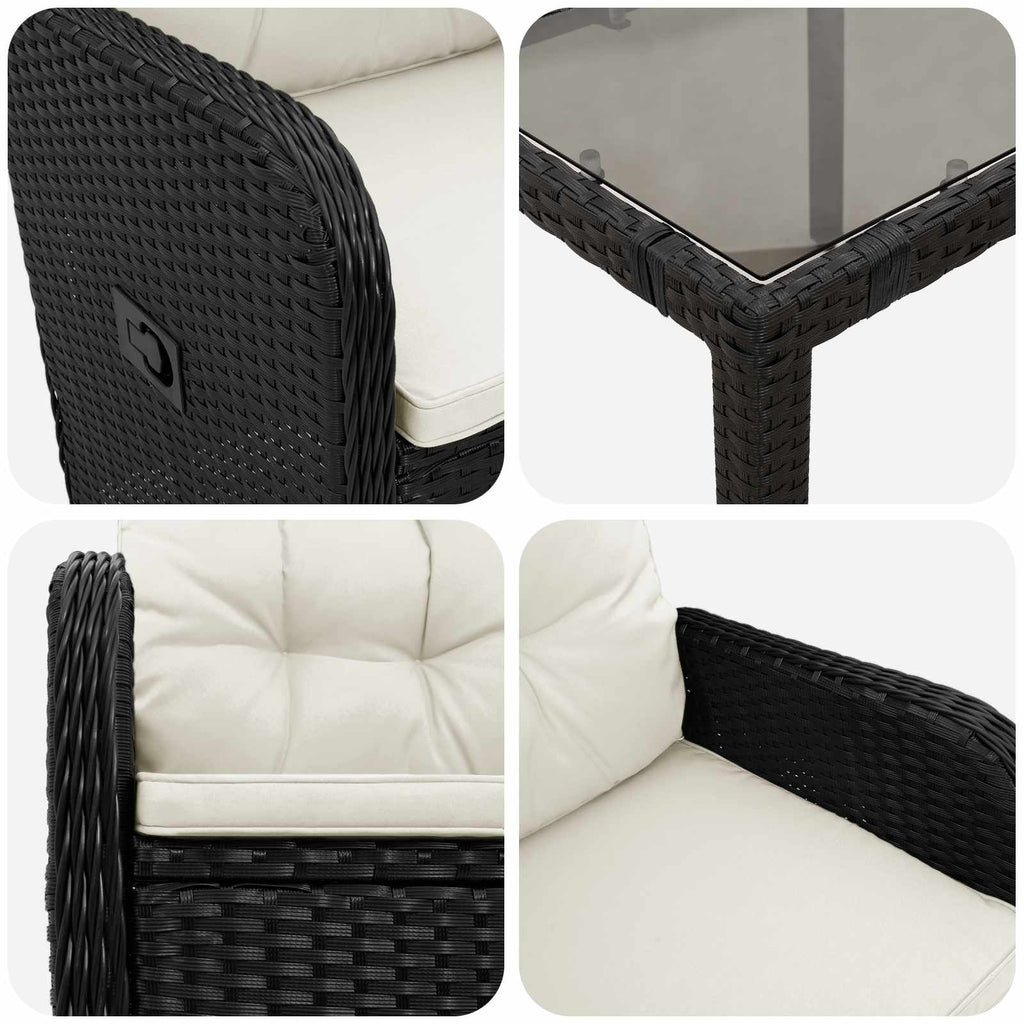 Outdoortisch-Set 5 pcs Schwarz und Cremeweiß 150 x 90 x 75 cm