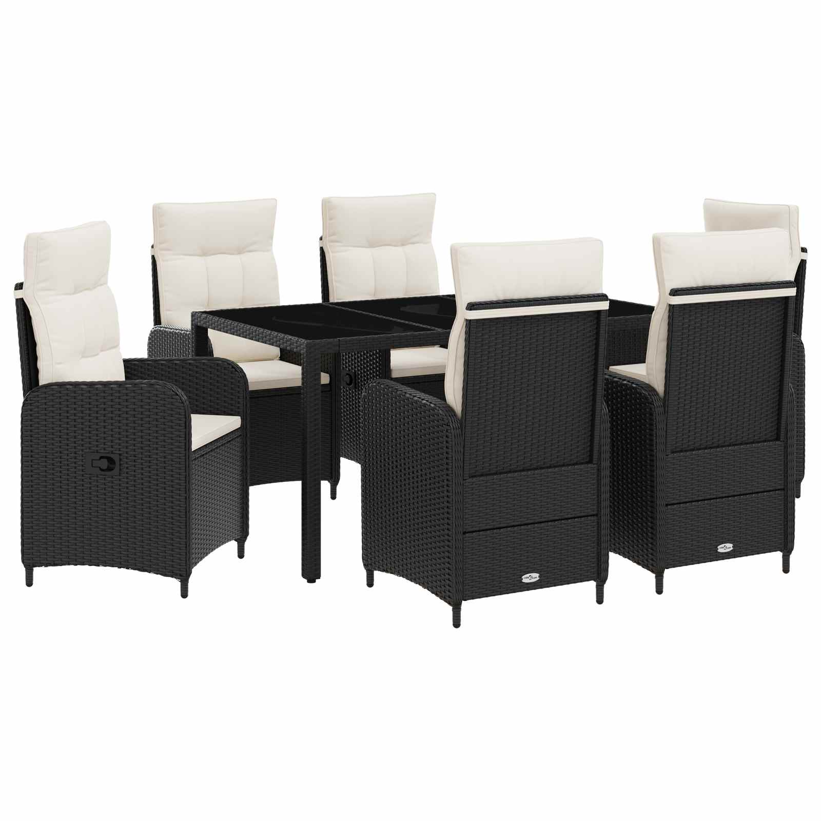 Outdoortisch-Set 7 pcs Schwarz und Cremeweiß 150 x 90 x 75 cm