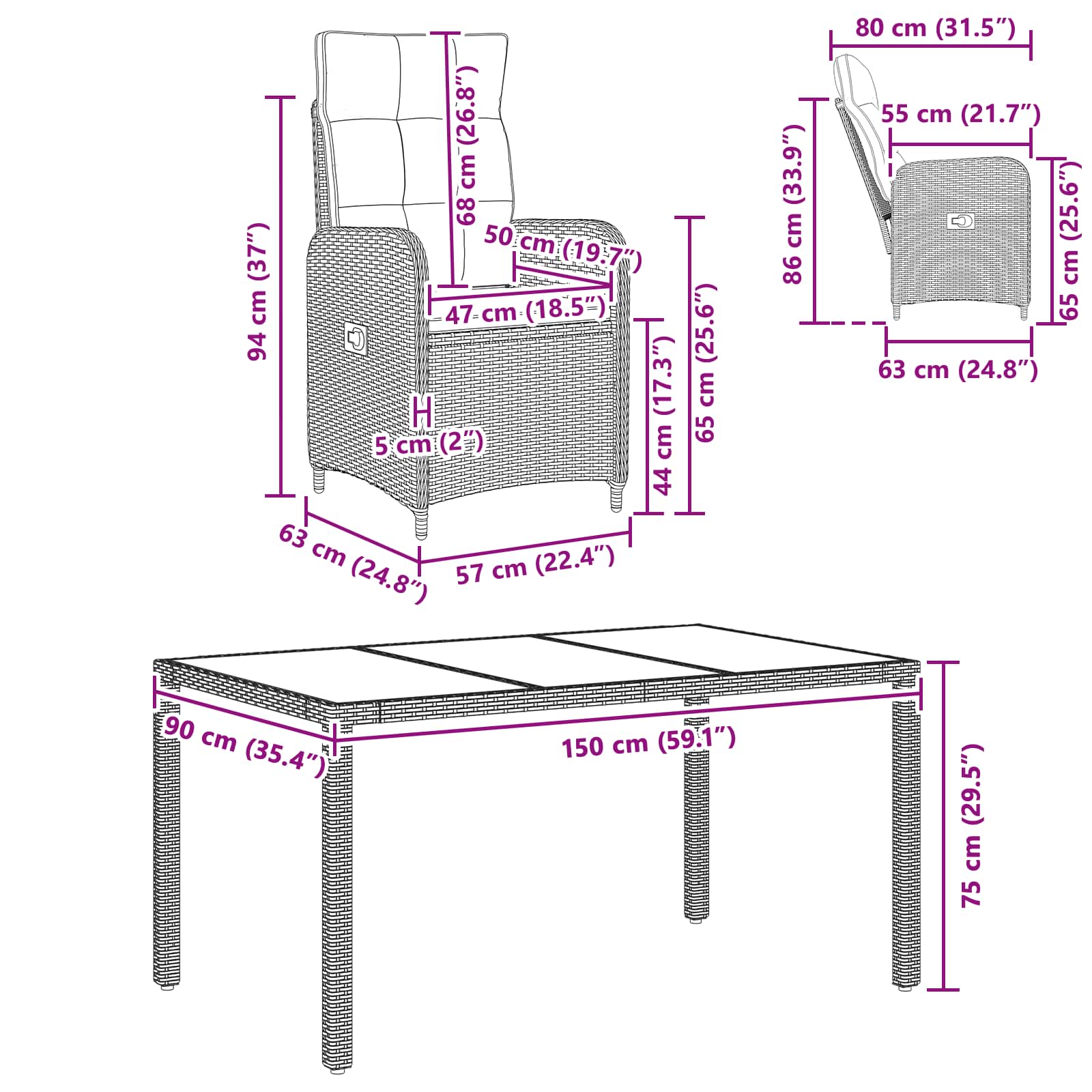 Outdoortisch-Set 5 pcs Poly-Rattan