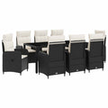 Outdoortisch-Set 9 pcs Schwarz und Cremeweiß 190 x 90 x 75 cm