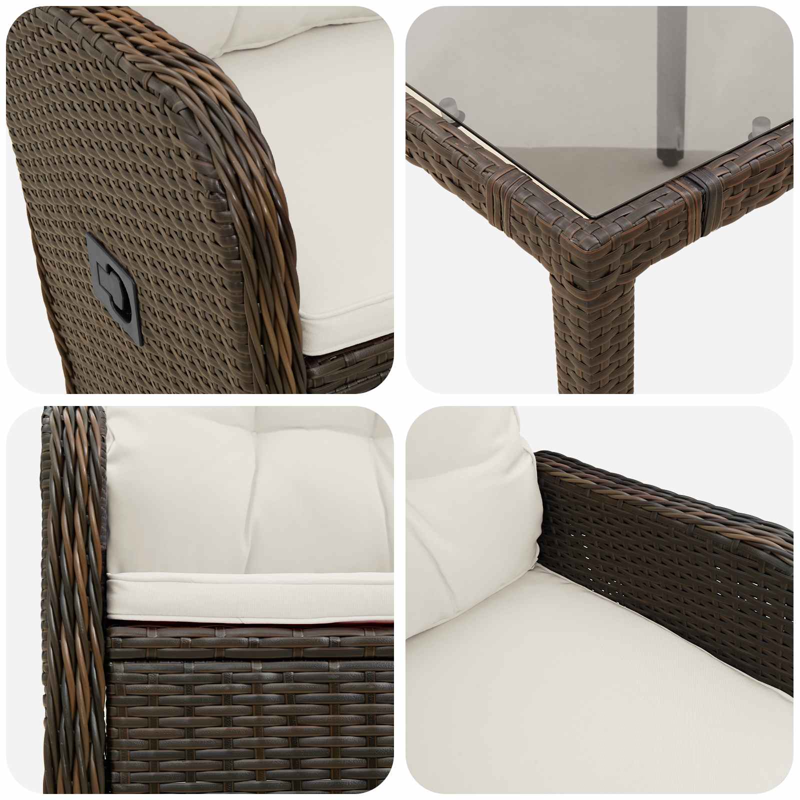 Outdoortisch-Set 9 pcs Braun und Creme Weiß 190 x 90 x 75 cm