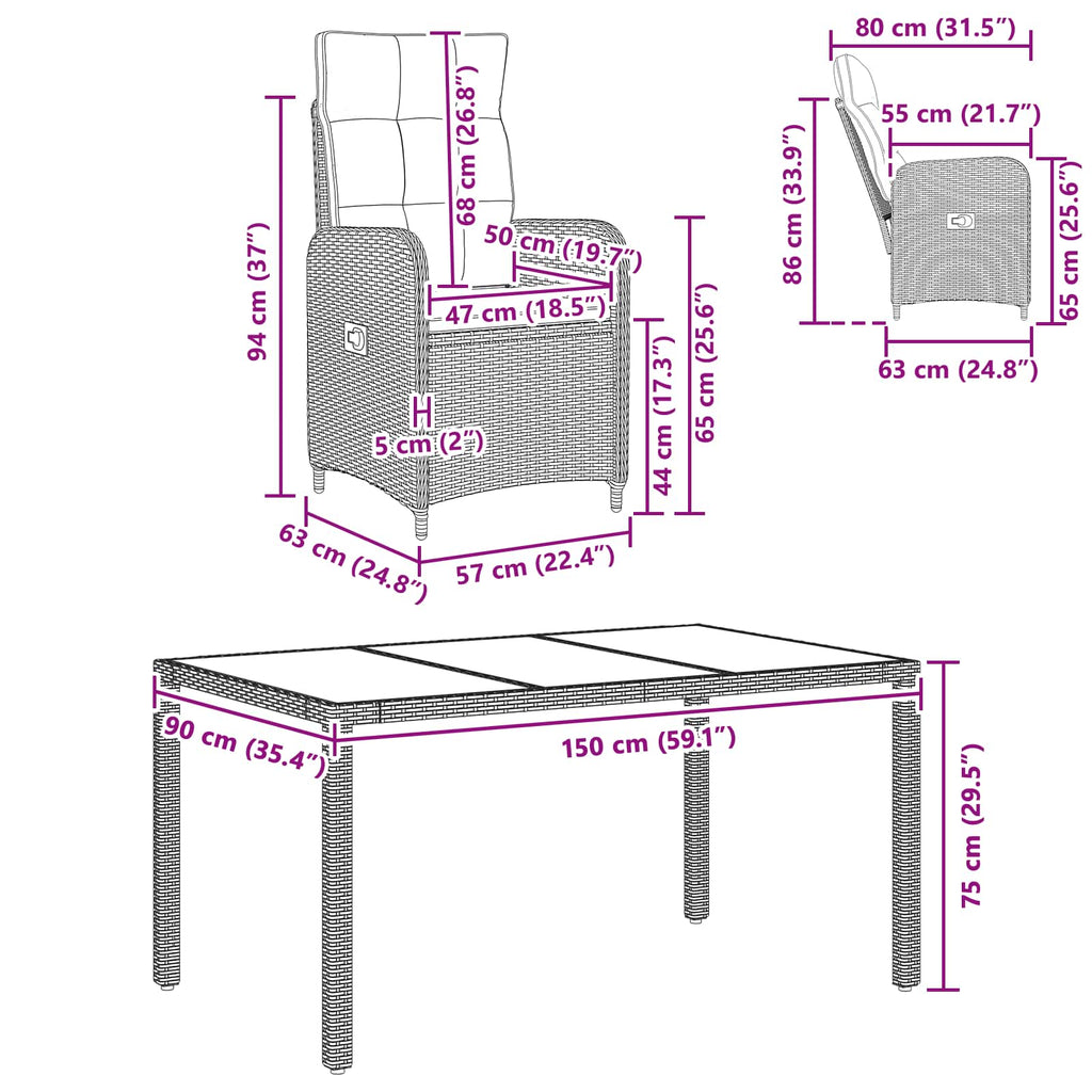 Outdoortisch-Set 7 pcs Poly-Rattan