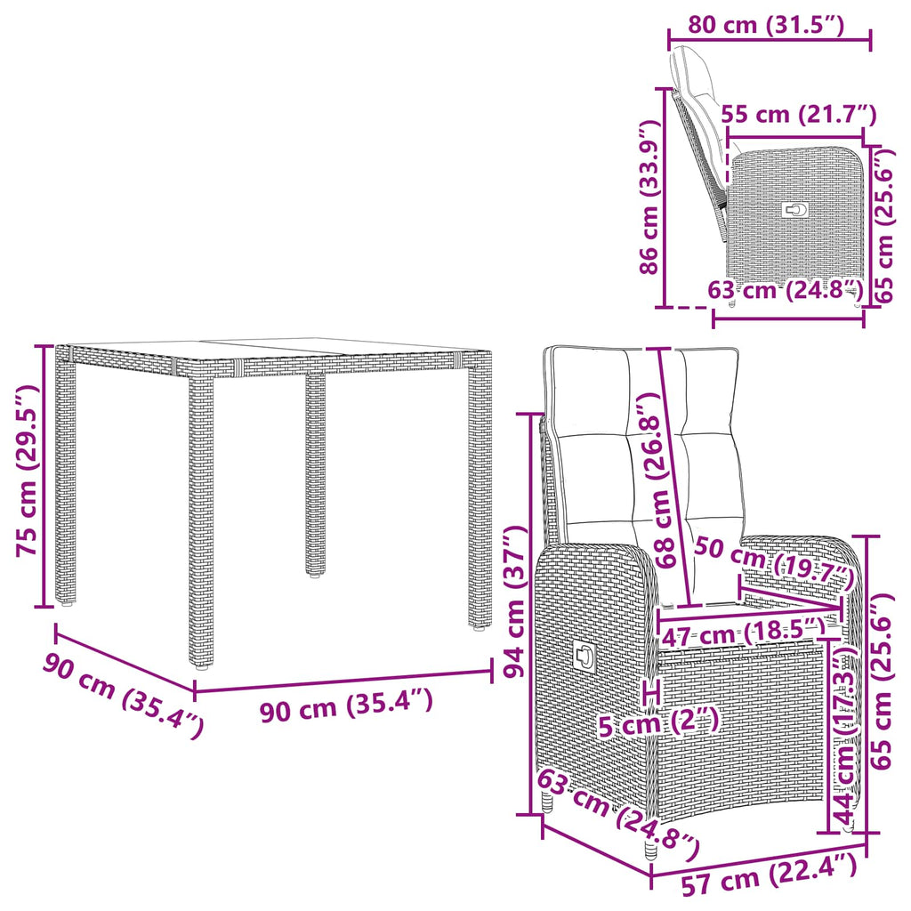 Outdoortisch-Set 5 pcs Beige und Hellgrau 90 x 90 x 75 cm
