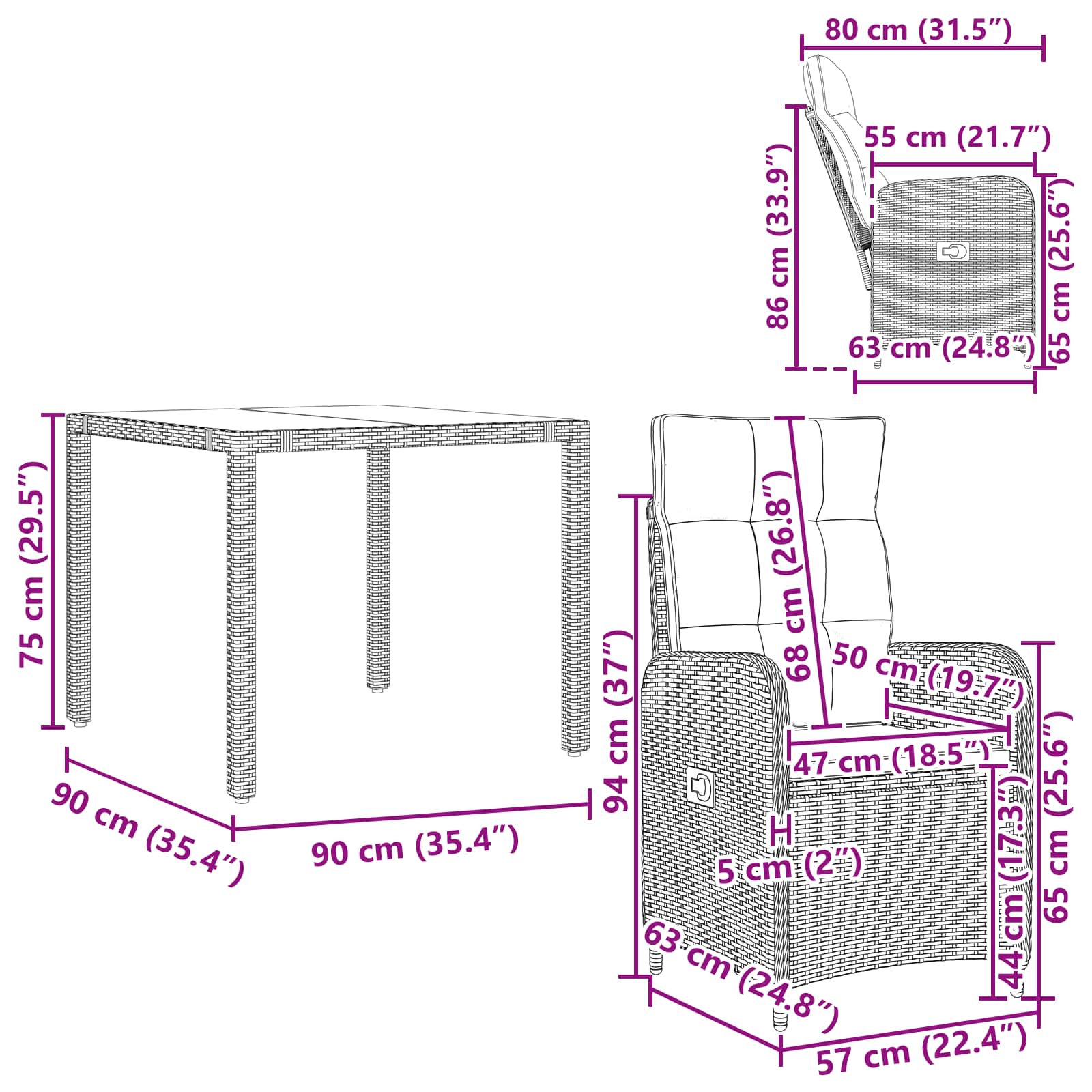Outdoortisch-Set 5 pcs Beige und Cremeweiß 90 x 90 x 75 cm