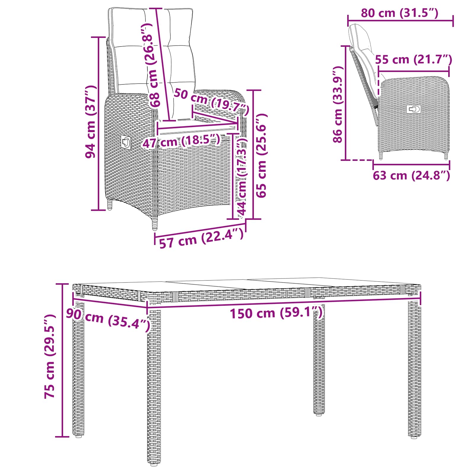 Outdoortisch-Set 5 pcs Beige und Cremeweiß 150 x 90 x 75 cm