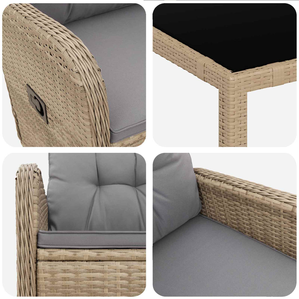Outdoortisch-Set 9 pcs Beige und Hellgrau 190 x 90 x 75 cm
