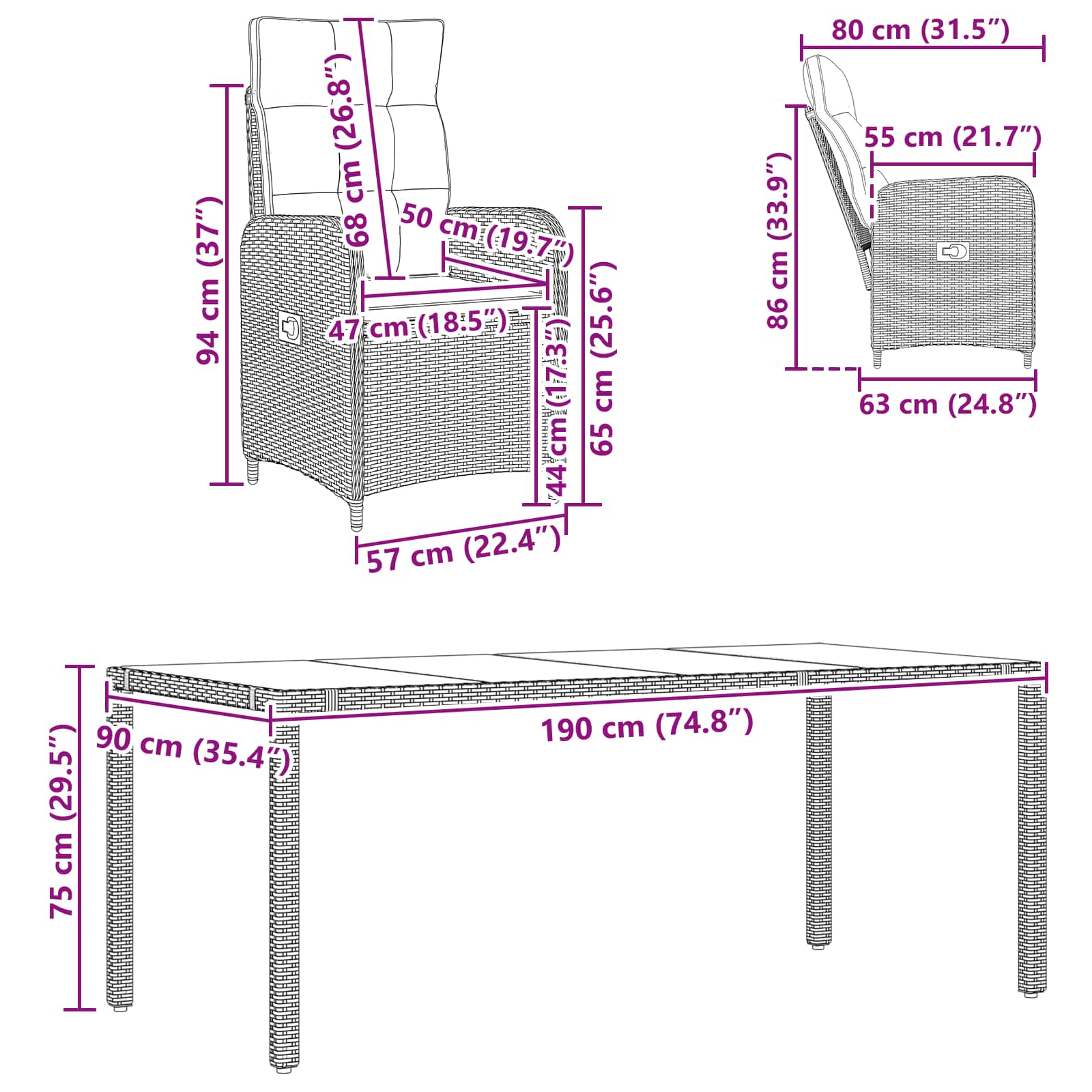 Outdoortisch-Set 7 pcs Beige und Cremeweiß 190 x 90 x 75 cm