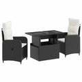 Outdoortisch-Set 3 pcs Schwarz und Cremeweiß Poly-Rattan