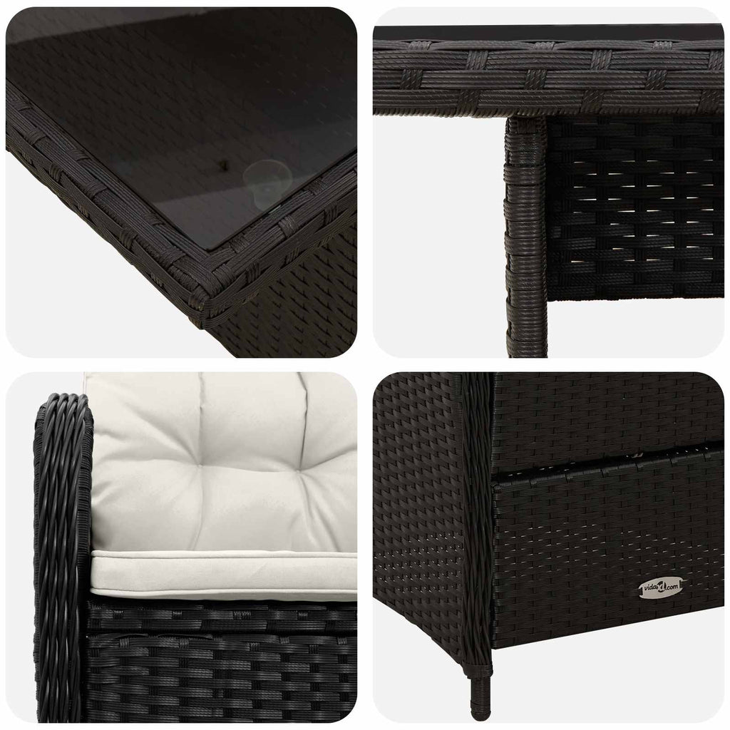 Outdoortisch-Set 5 pcs Schwarz und Cremeweiß Poly-Rattan