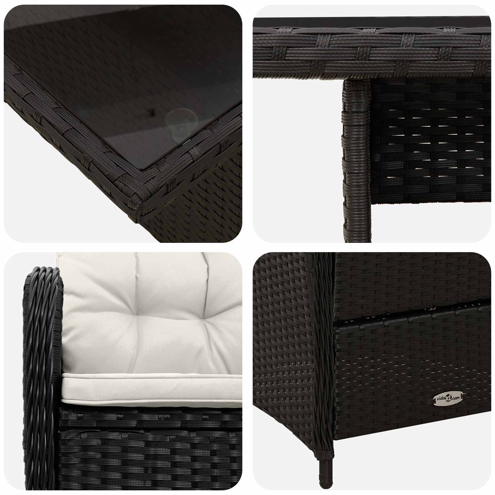 Outdoortisch-Set 5 pcs Schwarz und Cremeweiß Poly-Rattan