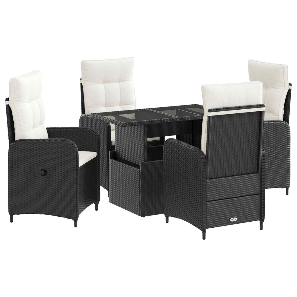 Outdoortisch-Set 5 pcs Schwarz und Cremeweiß Poly-Rattan