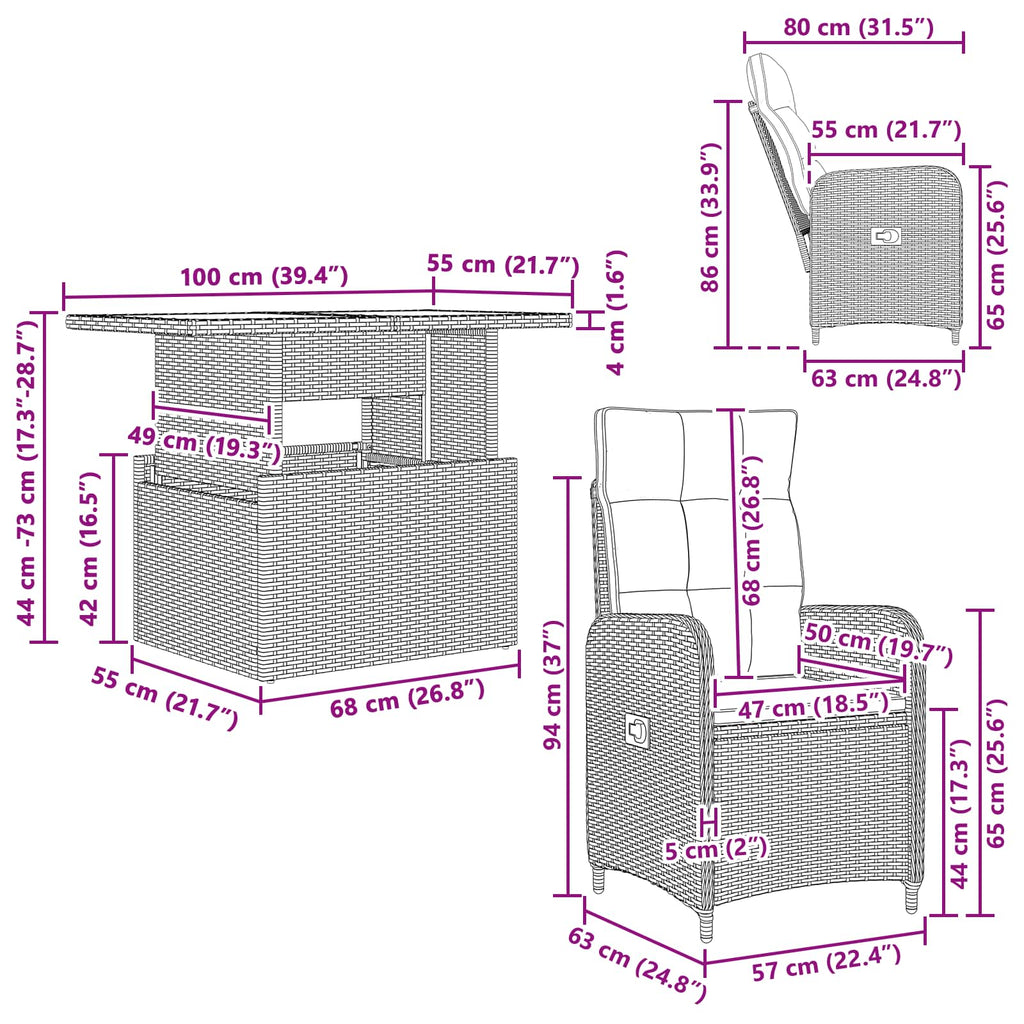 Outdoortisch-Set 3 pcs Poly-Rattan