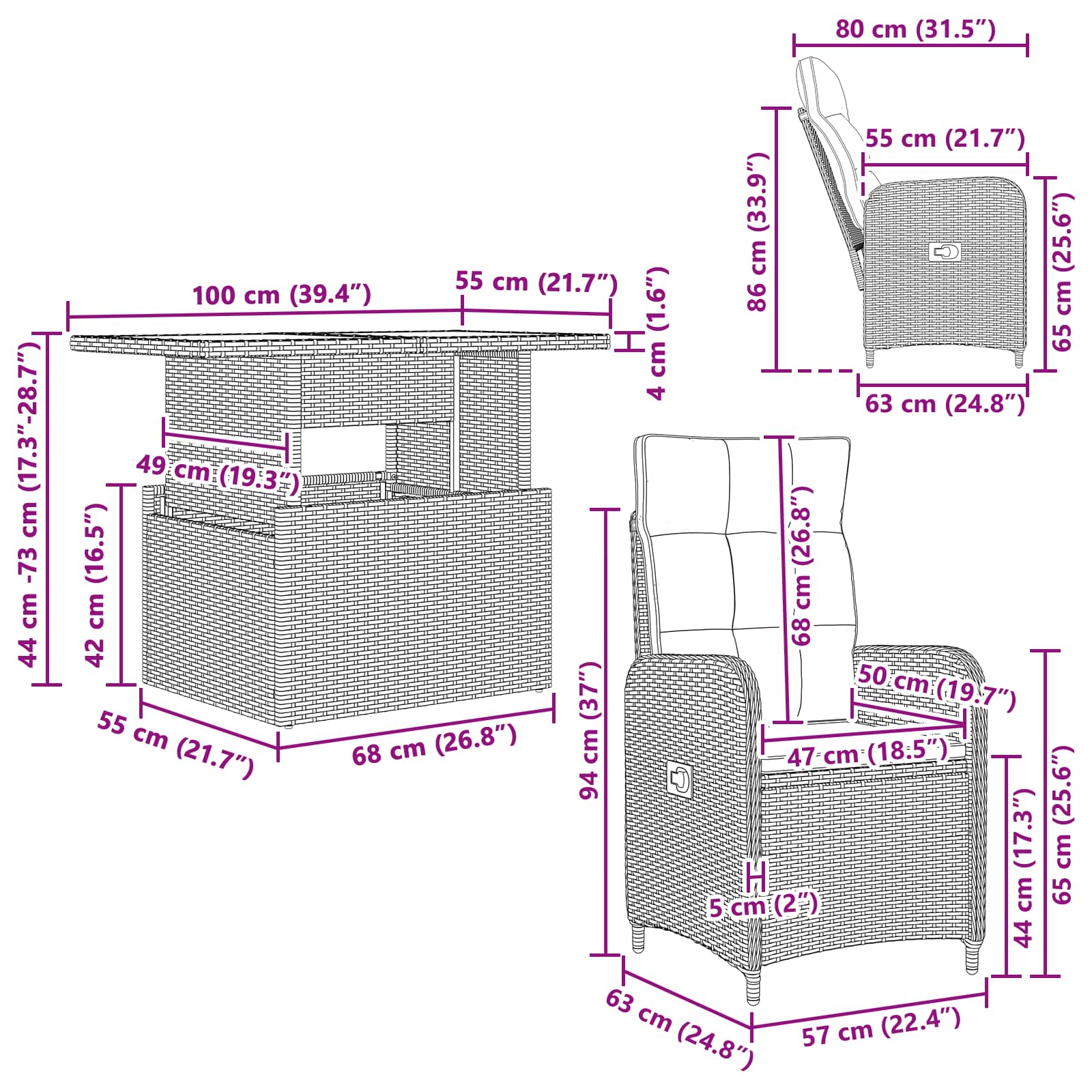 Outdoortisch-Set 3 pcs Poly-Rattan